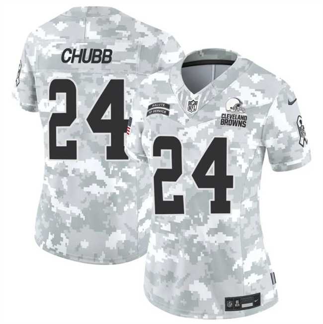 Women%27s Cleveland Browns #24 Nick Chubb 2024 F.U.S.E Arctic Camo Salute To Service Limited Stitched Jersey Dzhi->cleveland browns->NFL Jersey